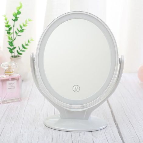 Miroir Grossissant Double Face Miroir Maquillage avec Lumières LED, Rotation à 360°, écran Tactile Dimmable sur 3 Niveaux, Rechargeable par USB, Miroir de Voyage Lumineux ,Blanc (1/4)