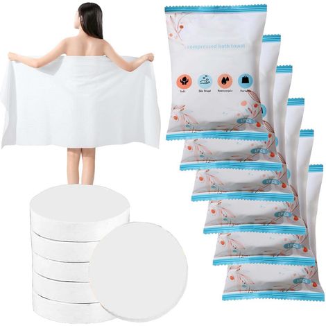 Serviette de bain compressée 70140 Serviettes de bain jetables, emballées individuellement, extra larges et épaisses, en pur coton compressé, fournitures hôtelières de voyage. (1/4)