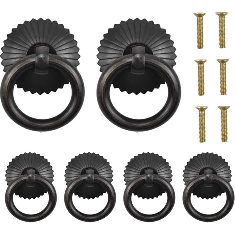Bouton De Meuble - Anneau Métal Noir 3 cm - Pour Tiroir Placard Armoire Commode - Lot De 6 Avec Vis (1/5)