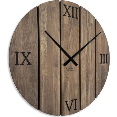 Reloj de pared grande de madera maciza de roble marrón, 80 cm (1/5)