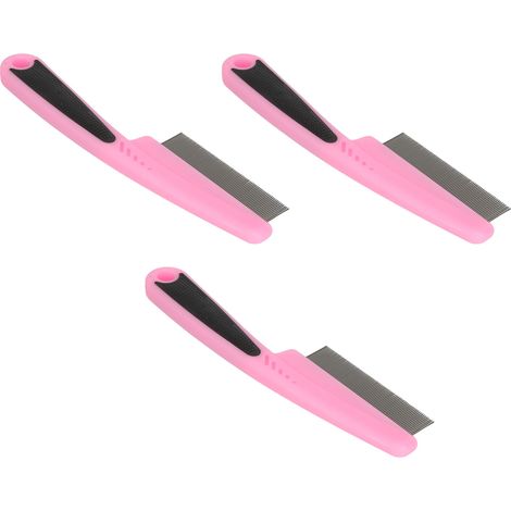 Peigne anti-puces professionnel en acier inoxydable, démêlant, ergonomique, rose (1/5)