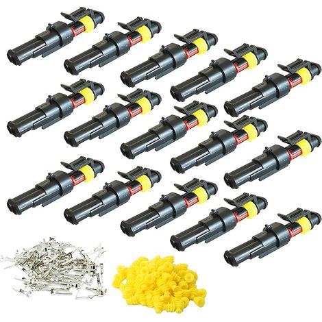 Imperméable à l'eau Connecteur, Électrique Prise Mâle et Femelle, AWG Connecteur étanche électrique pour Moto Scooter Auto Truck Marine Fil Harnais Sockets (2 Pin × 15 Ensembles) (1/5)