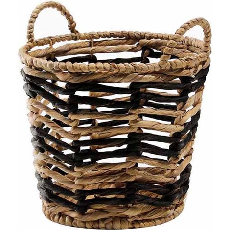 Cesto di giunco d'acqua bicolore con motivo geometrico - 30 x 34 cm