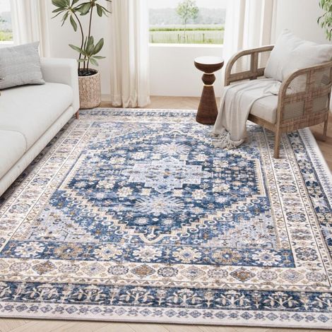 Tapis de salon 4060cm bleu imitation cachemire lavable tapis de sol lavable rétro grande surface tapis anti-salissure tapis décoration (1/5)