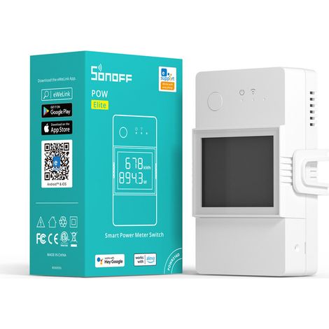 Interrupteur compteur d'énergie intelligent 16A – Mesure consommation électrique – Compatible Alexa/Google Home – Écran LCD – POWR316D – Sonoff