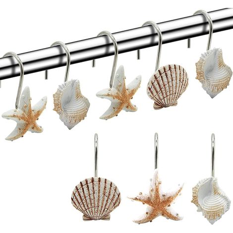 24 dekorative Harzhaken, muschelförmige Duschvorhanghaken, geeignet für die Dekoration von Badezimmer und Schlafzimmer.