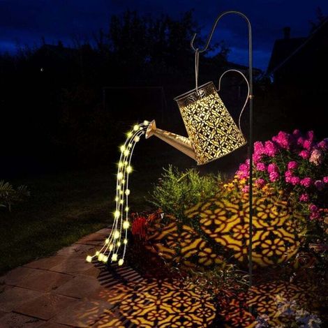 [NEVER USED] Watering can with solar string lights, garden decoration, watering can lights, solar-lit watering can for outdoors, IP65 waterproof, solar LED for outdoors with string light holder