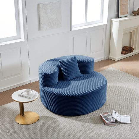 Fauteuil lounge compressé 112x105x59 cm bleu, velours côtelé, sans montage, coussin inclus MEUBLIV (1/5)