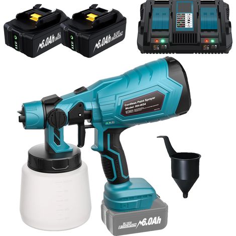 Pistolet à Peinture Sans Fil, Contrôle de Débit Ajustable, Trois Modèles de Pulvérisation, Compatible avec les Batteries Makita (1/2)