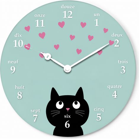 Horloge murale 12 pouces 29,7 cm bois MDF motif chat mignon et cœur silencieuse réf 2489 31,5 × 30,5 × 4,5 cm 560 g – Livraison gratuite