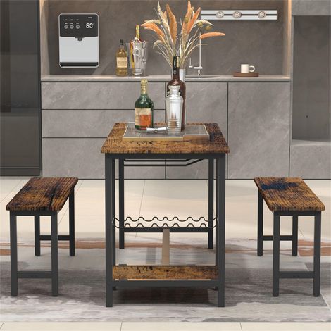 3-Piece Dining Table and Bench Set 4-Person Space-Saving Dinette for Kitchen Patio Outdoor (1/5)
