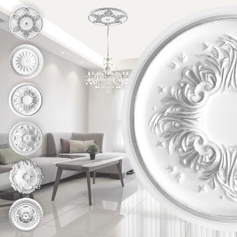 Rosace en polystyrène - décor intérieur, stuc plafond et mur EPS - argent: R-12 - Ø 43cm