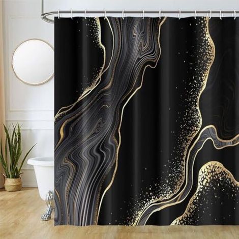 Anti-Schimmel-Duschvorhang, Uiiooazy Duschvorhang 180x200cm Schwarz Abstrakt Marmoroptik Graue Streifen Badewannenvorhänge Waschbarer wasserdichter Polyesterstoff Badezimmervorhänge mit 12 Haken
