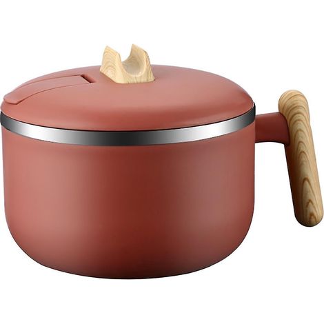 Bol à nouilles de 1200 ml avec couvercle et poignée, en acier inoxydable 316 de qualité alimentaire, motif enfant, bol à soupe double paroi isotherme, usage quotidien, KaesiRed (1/5)