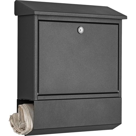 Heibi Briefkasten mit Zeitungsfach Stahlblech graphitgrau 40x12x45 cm DIN C4 quer