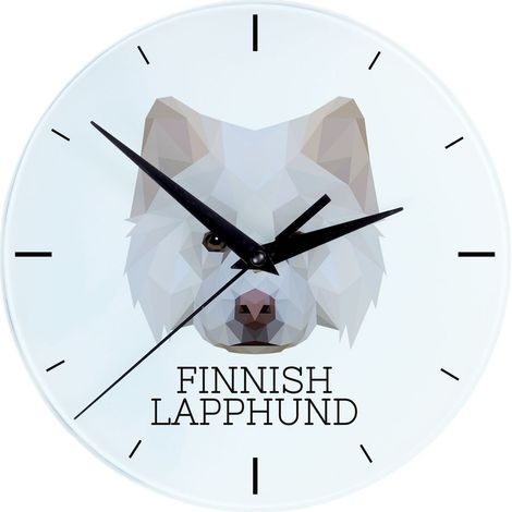 Perro lapón finlandés: reloj de pared geométrico con foto e inscripción de Art-Dog (1/4)
