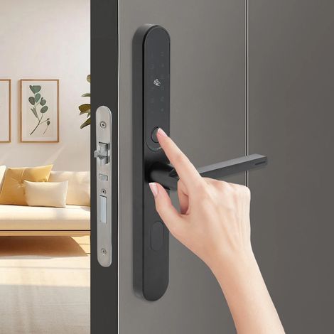 Cerradura de puerta delgada con huella dactilar, cerradura inteligente con manija, cerradura digital, huella dactilar, cerradura inteligente antirrobo