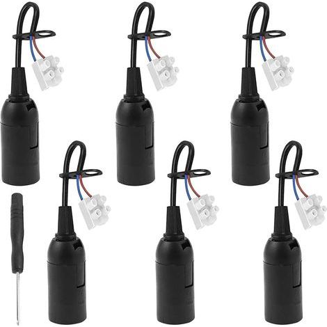6 Pièces E14 Douille de Lampe Noir avec Câble 2A 250V avec 1 Tournevis Douille de Rechange Chantier Support D'ampoule Douille Ampoule Plafond - Max.60w (1/5)