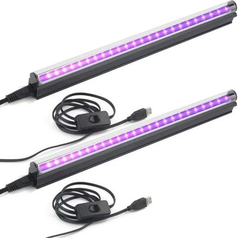 Set di 2 strisce LED a luce nera, tubo UV a luce nera USB da 5W e 28 cm, articoli di illuminazione per feste di Halloween, illuminazione di stanze, poster e altro ancora. (1/5)