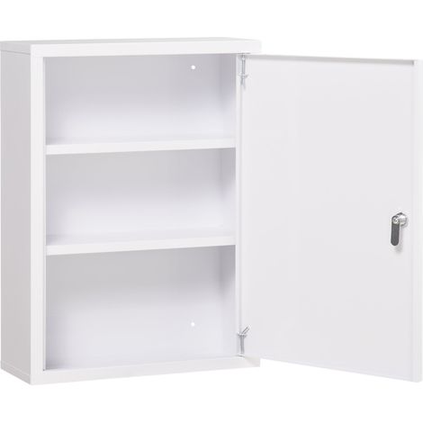 Armadietto per medicinali da parete 40 x 15 x 53.5 cm chiudibile a chiave 2 chiavi 3 livelli per bagno moderno in acciaio bianco 210001948