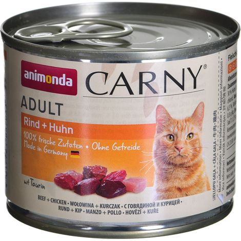 CIBO PER GATTI MANZO POLLO IN SCATOLA SENZA CEREALI 200G CARNY ADULTO (1/2)