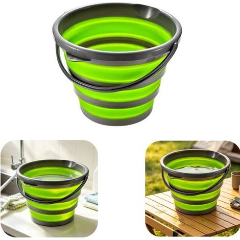 Seau pliable en silicone grand format - seau de camping et de pêche, vert (1/5)
