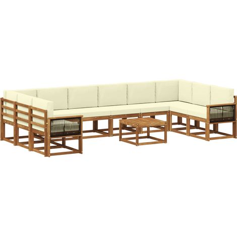 Conjunto de sofás de exterior con cojín 11 pcs Natural y Crema vidaXL (1/5)