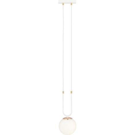 Lampada a Sospensione Glam, Acciaio verniciato a polvere, Vetro, Bianco, 15x115x15 cm