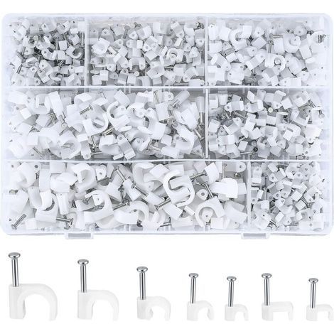700 Pièces Attache-câble Ronde avec Clou en Acier. Clips Câble Ronds. Cavalier Cable Electrique Blanc. 4 mm/5 mm/6 mm/8 mm/10 mm (1/5)