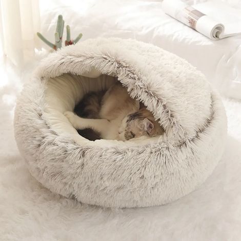 Lit rond semi fermé pour chat quarante sur quarante centimètres en peluche douce pour l hiver nid douillet pour félin