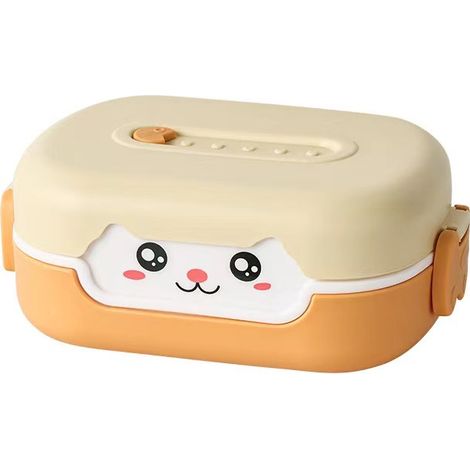 700 ml Cartoon boîte à lunch Portable boîte à lunch 2 grille scellé boîtes de stockage des aliments bleu clair foncé mignon chat boîte à lunch(jaune) (1/2)