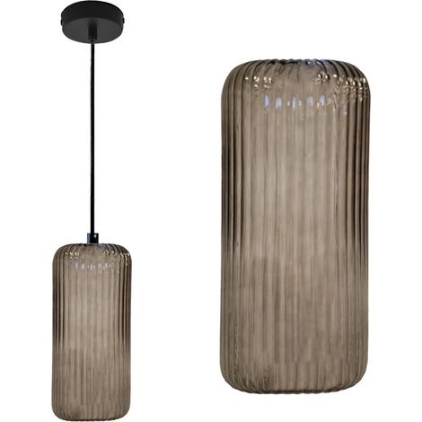 Sospensione vetro colorato gea luce raika vp b1 e27 led lampada soffitto moderna, colore ambra scuro trasparente