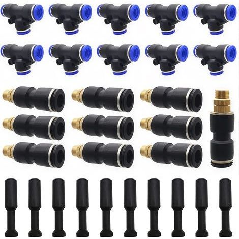 Buse de brumisation, Buse d'irrigation directe en laiton 10 pièces avec 10 connecteurs de type T + 10 bouchons d'étranglement pour l'irrigation, la serre, la pelouse (1/5)