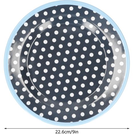Lot de 12 assiettes à salade en porcelaine imitation de haute qualité, à pois bleu foncé, pour la maison. (1/5)