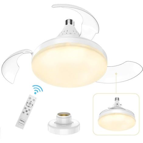 Plafoniera con Ventilatore da Soffitto LED 22W Dimmerabile con Telecomando, 3 Temperature Colore e Attacco E27 – Silenziosa, 3 Velocità, Timer, 1155 Lumen, Ø20cm – Uso Interno