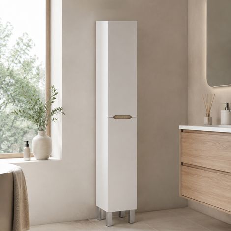 Dmora Hochschrank Trogir, 3 Regale, 2 Türen, umkehrbar, 30x25x182h cm Hochglanz Weiß (1/5)