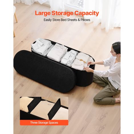 Banc de rangement ovale, coffre de rangement rembourré pliable en polaire Teddy, banquette rabattable, charge de 299,37 kg, pouf de… (1/5)