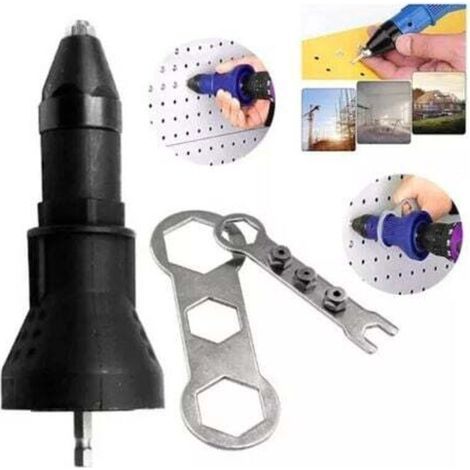 Adaptateur pour perceuse à riveter électrique, utilisation simple, haute efficacité, pince à 3 mâchoires, acier au carbone, boîtier en plastique, léger, format compact (noir) (1/5)