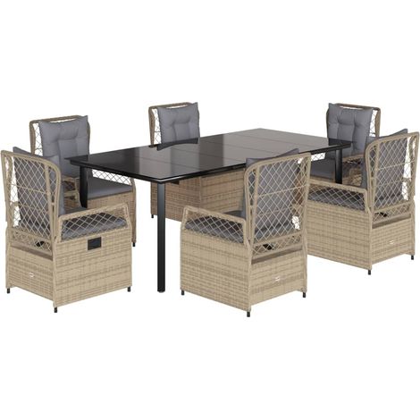 Maison Exclusive - 7-tlg. Garten-Essgruppe mit Kissen Beige Poly (1/5)