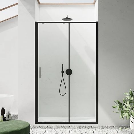 Porta doccia 110cm profili slim nero opaco vetro 6mm anticalcare trasparente h190 Portofino (1/4)