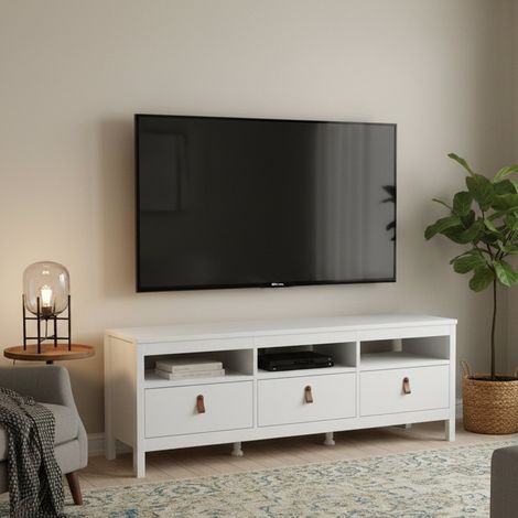Dmora - Mueble de televisión Liliane, Aparador de salón, Mueble bajo para TV, Base de pared equipada, 151x38 h54 cm, Blanco (1/5)