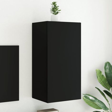 vidaXL Meuble TV mural avec lumières LED noir 40,5x35x80 cm (1/5)