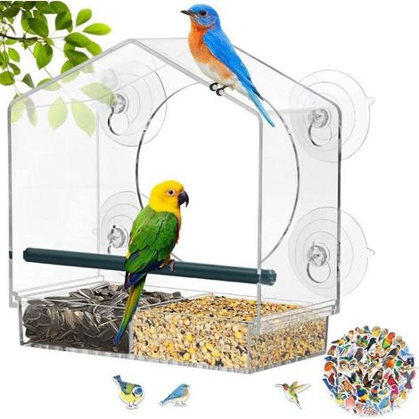 Fenster Vogelfutterhaus Acryl transparent mit 4 Saugnäpfen