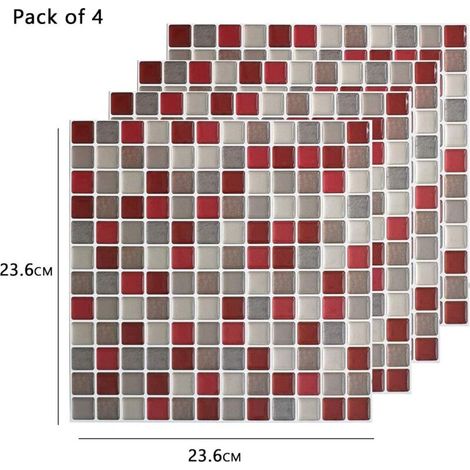 3D Mosaique Carrelage Adhesif Mural Imperméable Auto-adhésif Sticker Carrelage 23.6X23.6cm pour Cuisine Salle de Bain-4 pièces (1/3)