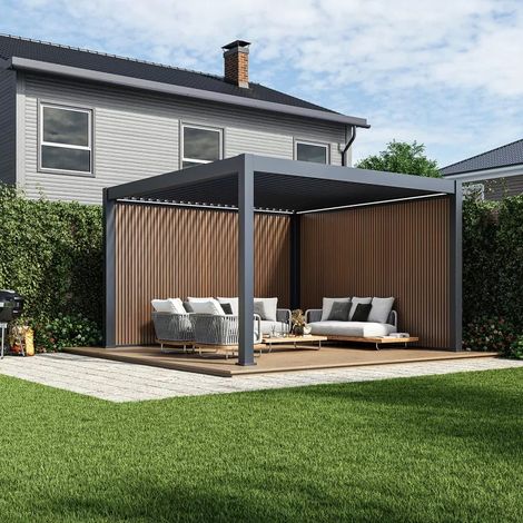 OMBREA Panneau brise-vue composite 4 m - lames verticales effet teck (1/5)