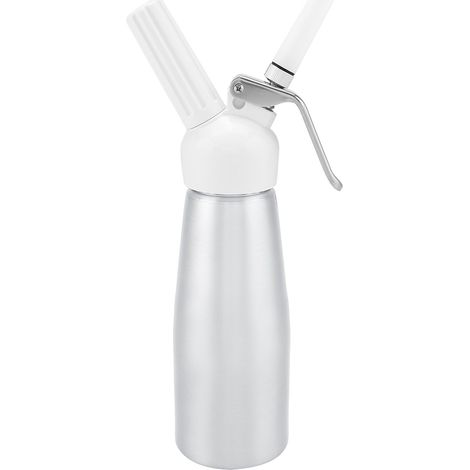 Siphon à crème fouettée portable 500 ml, mousseur à chantilly argenté, idéal pour le café et les desserts.
