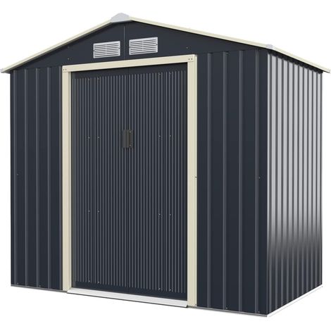 Goplus – Abri de jardin métal 5,29 m² – Porte coulissante 1,62 m – Toit en pente pour évacuation eau – Acier galvanisé résistant (1/5)