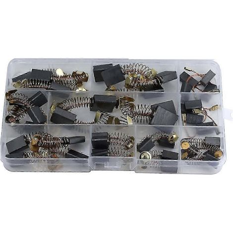 Jeu de balais de charbon pour moteurs électriques – lot de 40, kit de réparation de pièces détachées comprenant 10 tailles, adapté à la réparation d'outils électriques. (1/5)