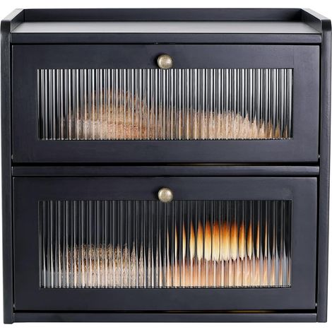 Huche à Pain Grandes Boîtes de Rangement Pour Pain En Bois Massif Double Boite a Pain Boîte de Rangement Pour Pâtisseries Avec Porte Magnétique En Acrylique Huche à Pain (Noir) (1/5)