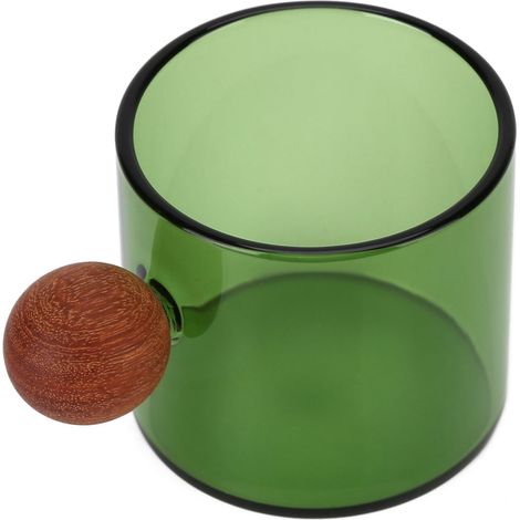 Tasse à café en verre teinté 120ml, verre soufflé artisanal, résistant à la chaleur, poignée en bois, parfaite pour le travail ou l'heure du thé. (1/5)